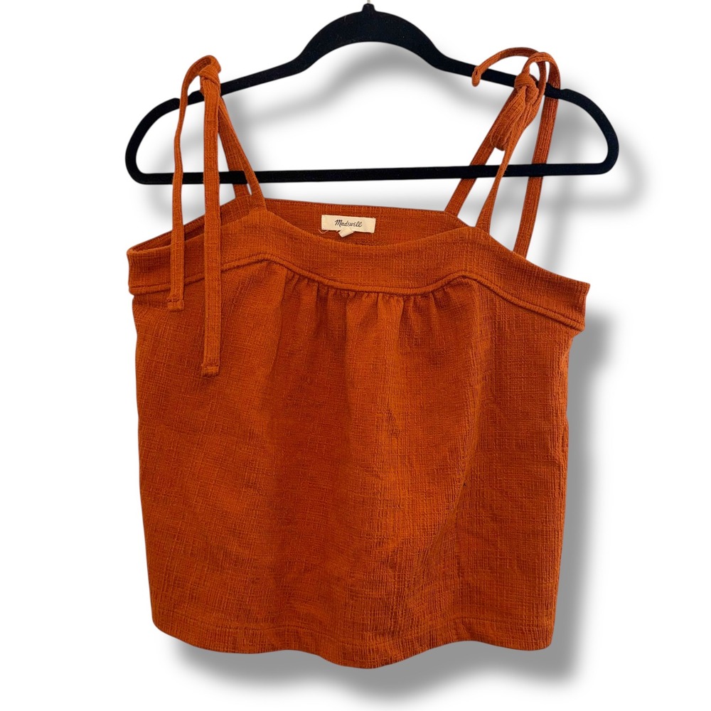 Madewell Tie Shoulder Cami Top‎ Burnt Orange Textured Square Neck AN487 Womens S
